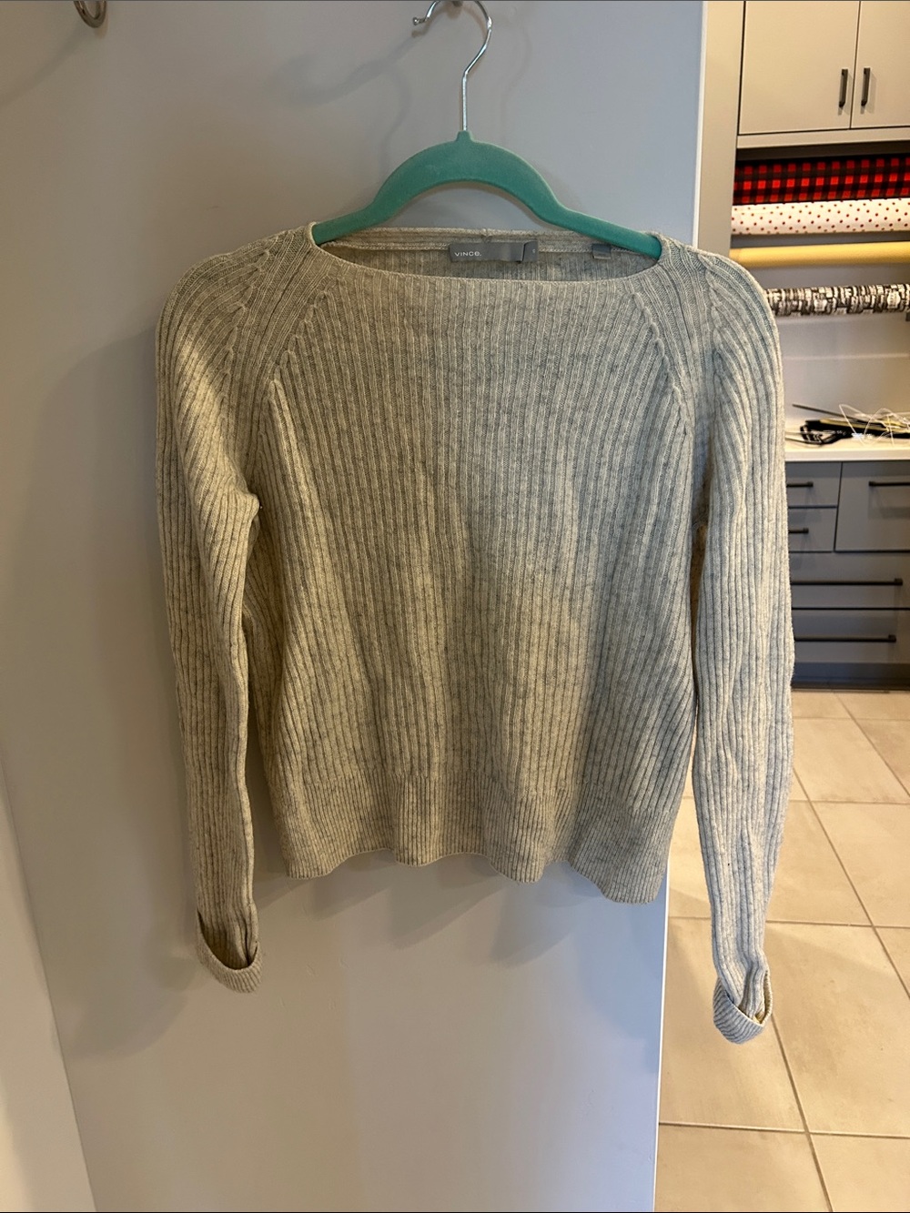 Vince Ribbed Crewneck Sweater in Heather Beige